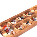 Folding Kalaha Game with Semi-Precious Stones - 2 Colour Wood