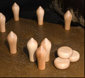 Set of Northamptonshire skittle pins and cheeses (Beech)