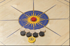 Atelier Radscha Luxury Carrom Board Set - Blue/Yellow Sun Design