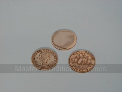 Set of 5 old English Ha'pennies smoothed (tails side visible)